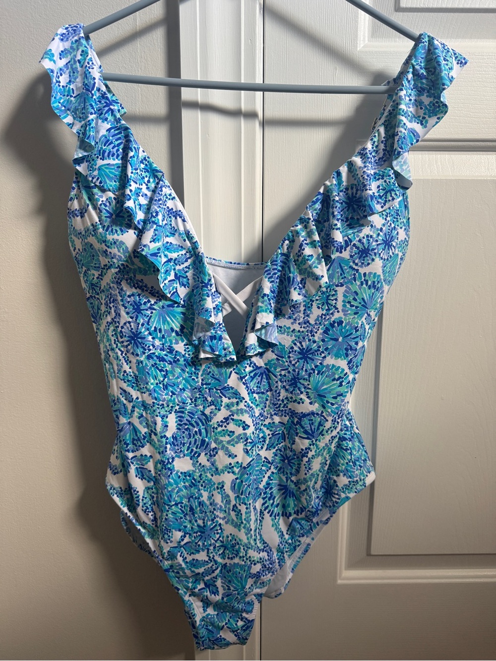 Lilly Pulitzer Blue & Aqua Floral Ruffle One-Piece Swimsuit